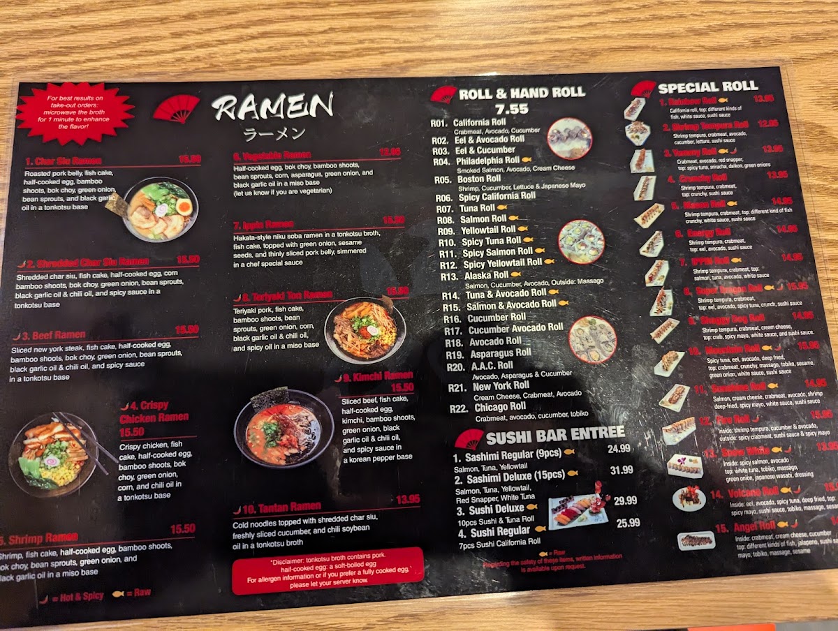 Ippin Ramen & Sushi & Izakaya menu board