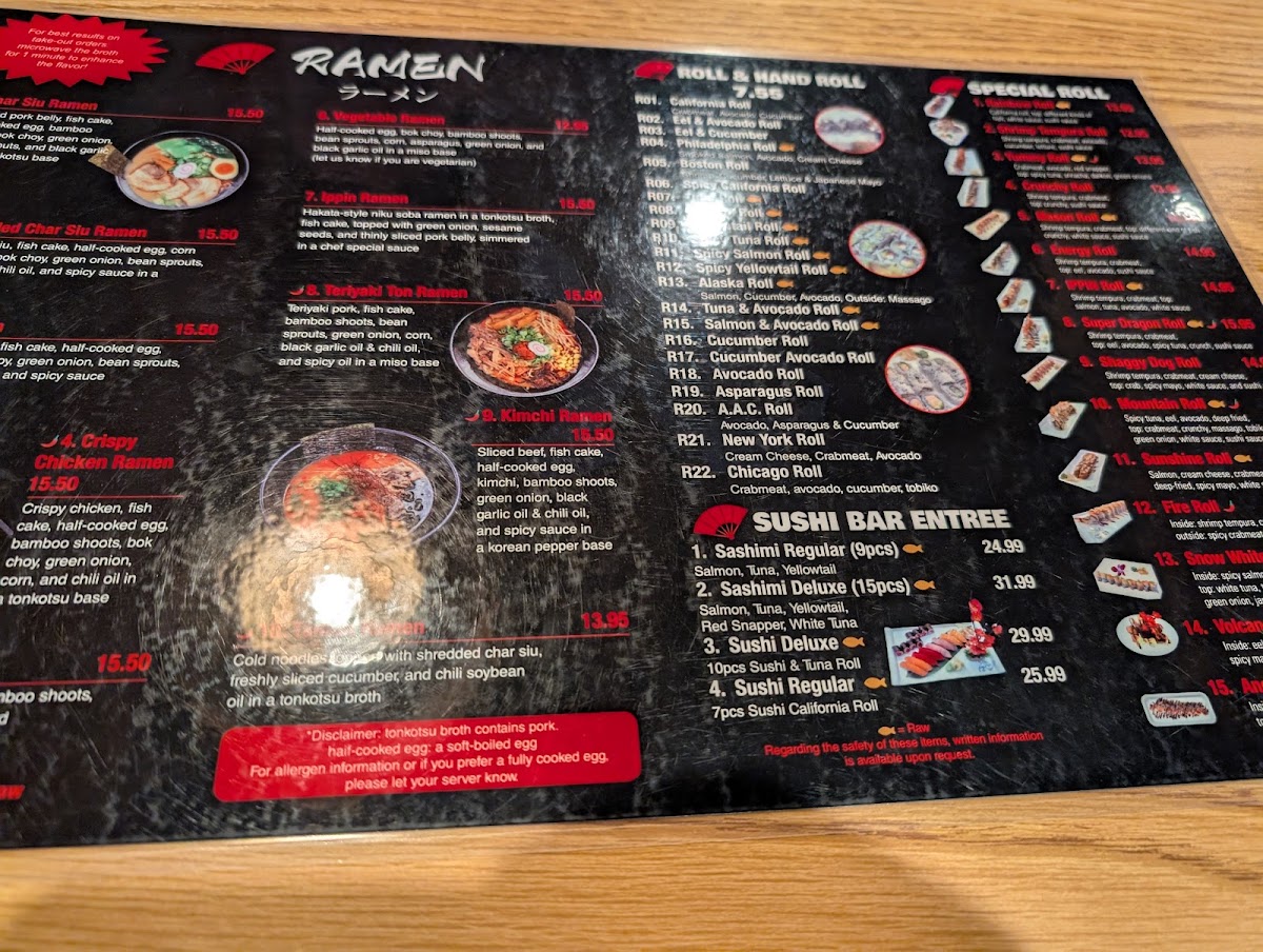 Ippin Ramen & Sushi & Izakaya menu board