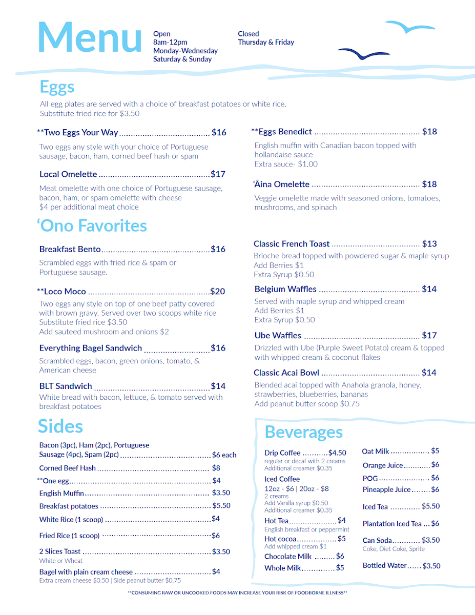Da Reef Cafe menu board