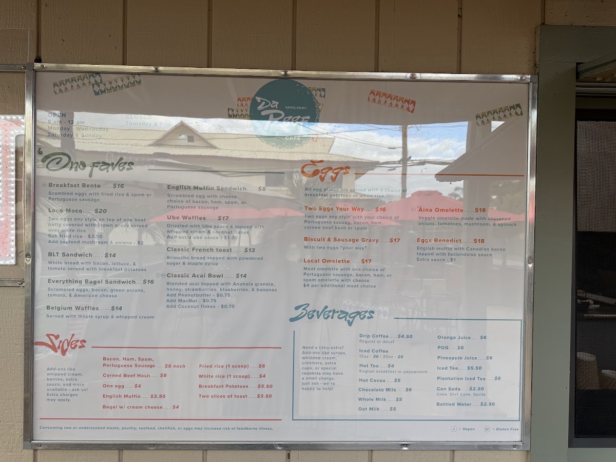 Da Reef Cafe menu board