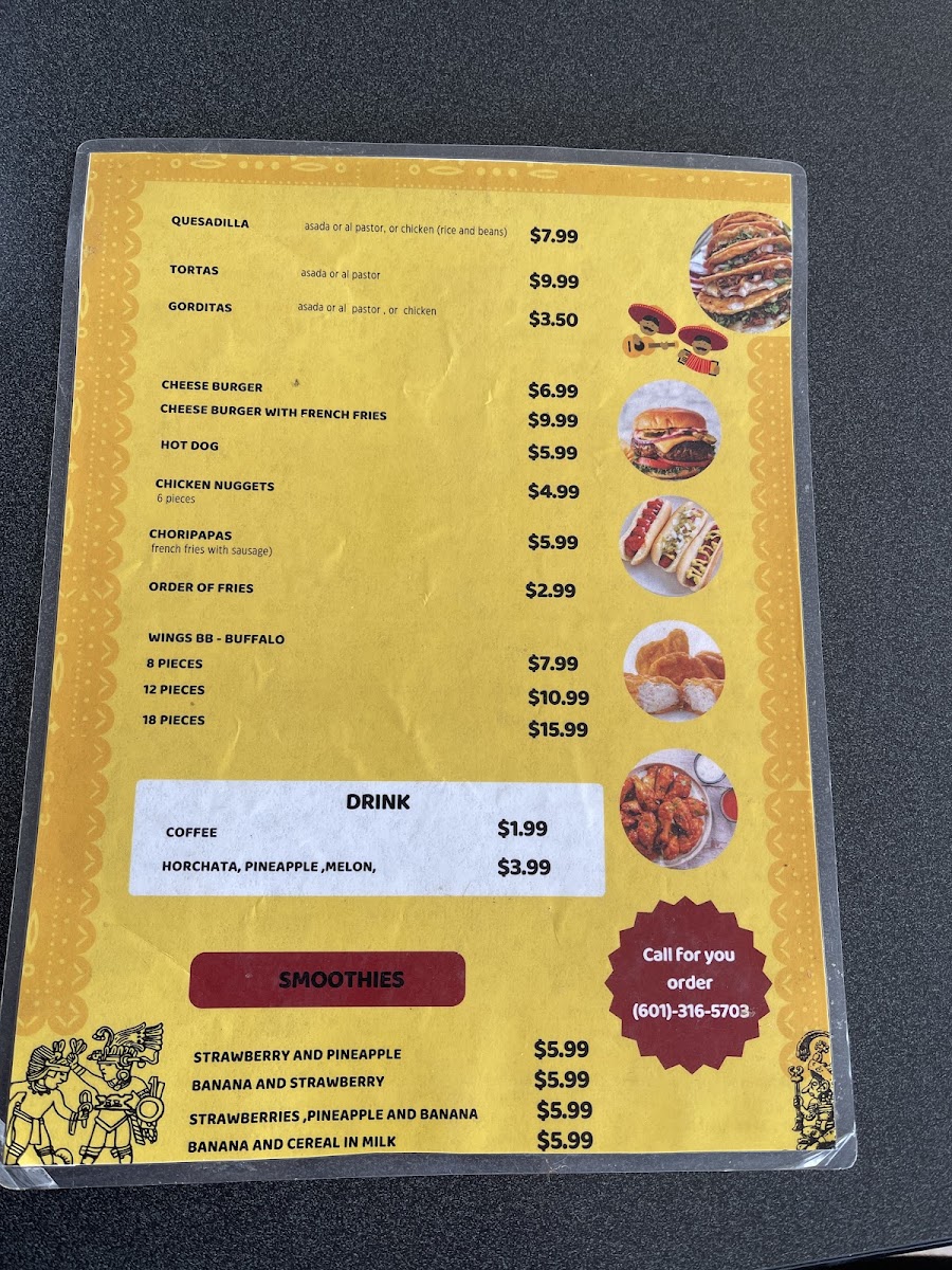 El Sabor De Mi Tierra Restaurant menu board
