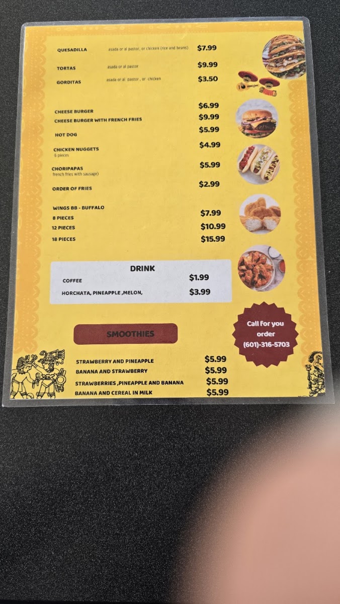 El Sabor De Mi Tierra Restaurant menu board