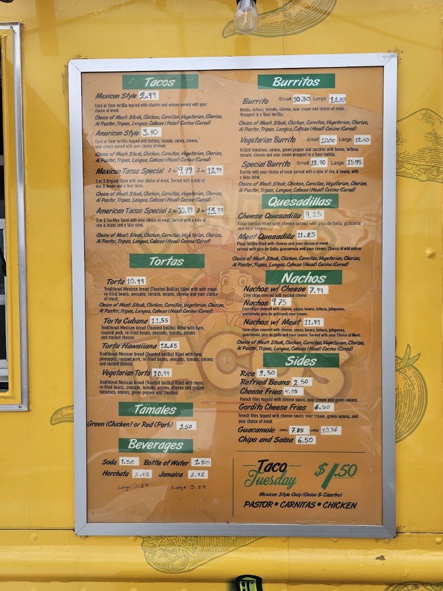 Taco Grill Food Truck menu board