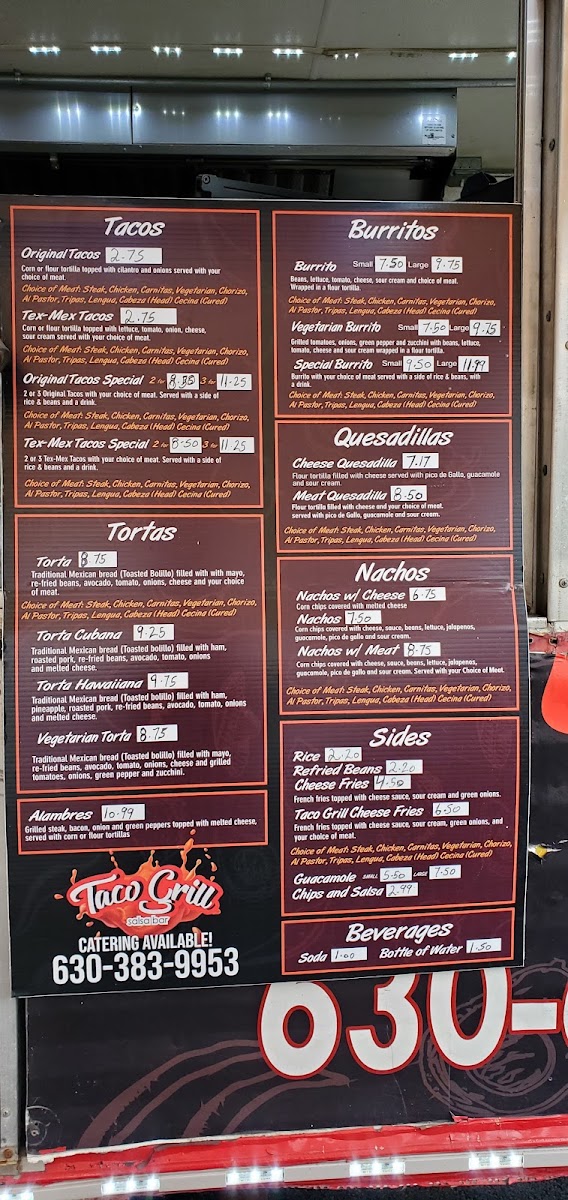 Taco Grill Food Truck menu board