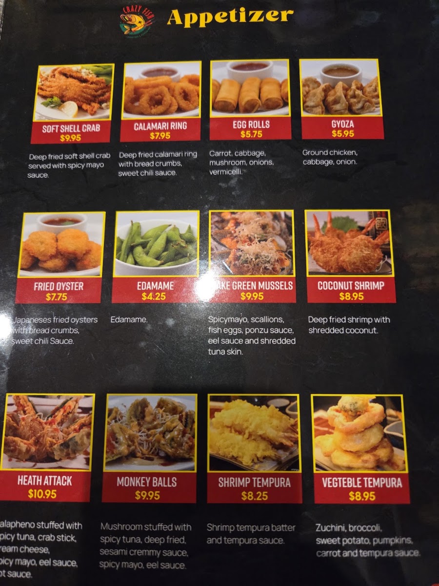 Crazy Fish menu board