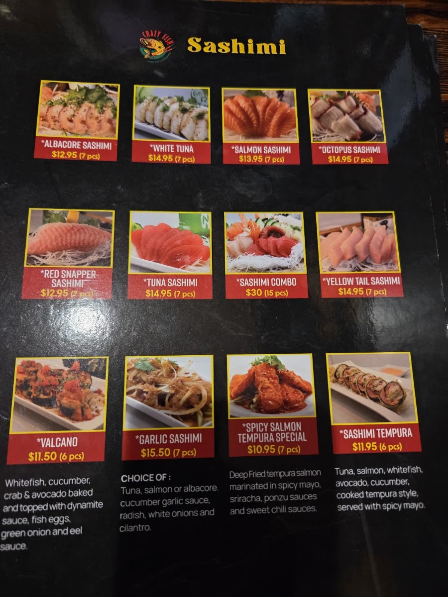 Crazy Fish menu board