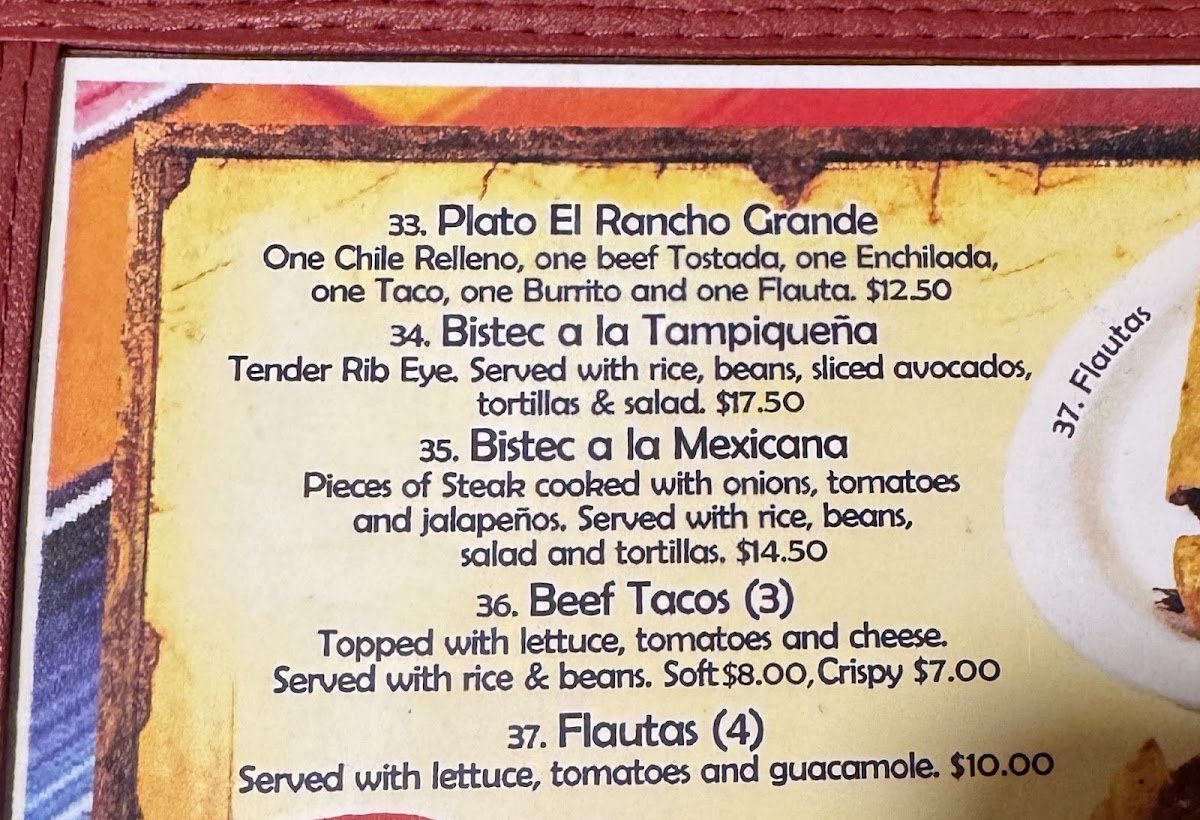 El Rancho Grande menu board