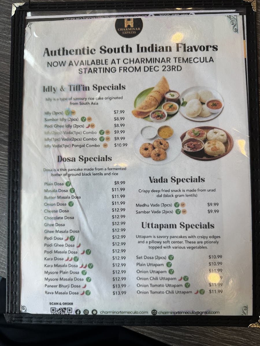 Charminar Express menu board