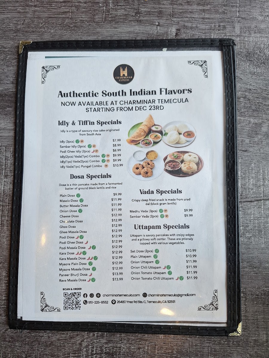 Charminar Express menu board