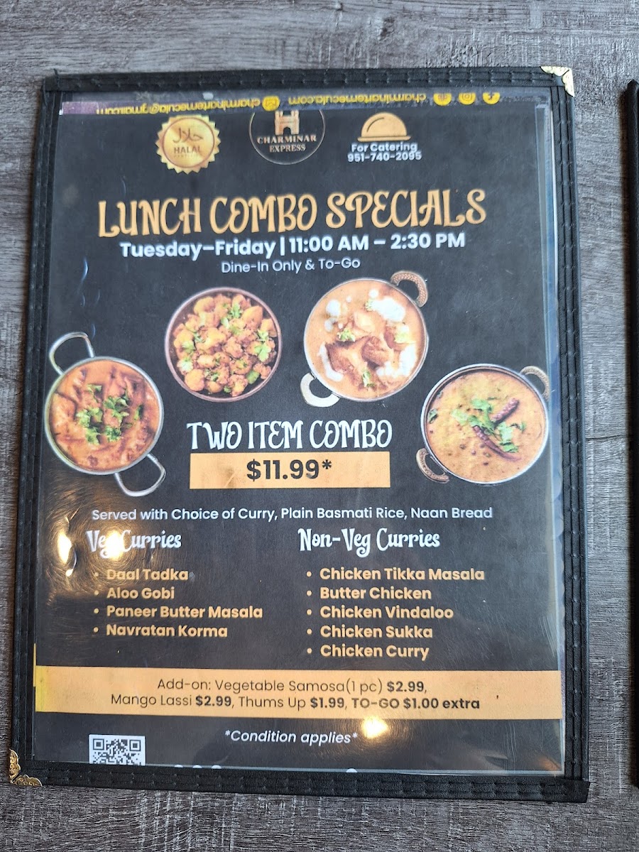 Charminar Express menu board