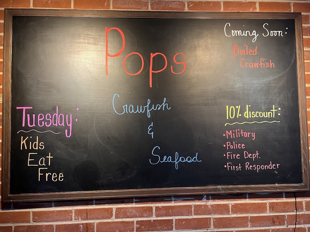Pop's Crawfish & Seafood menu board