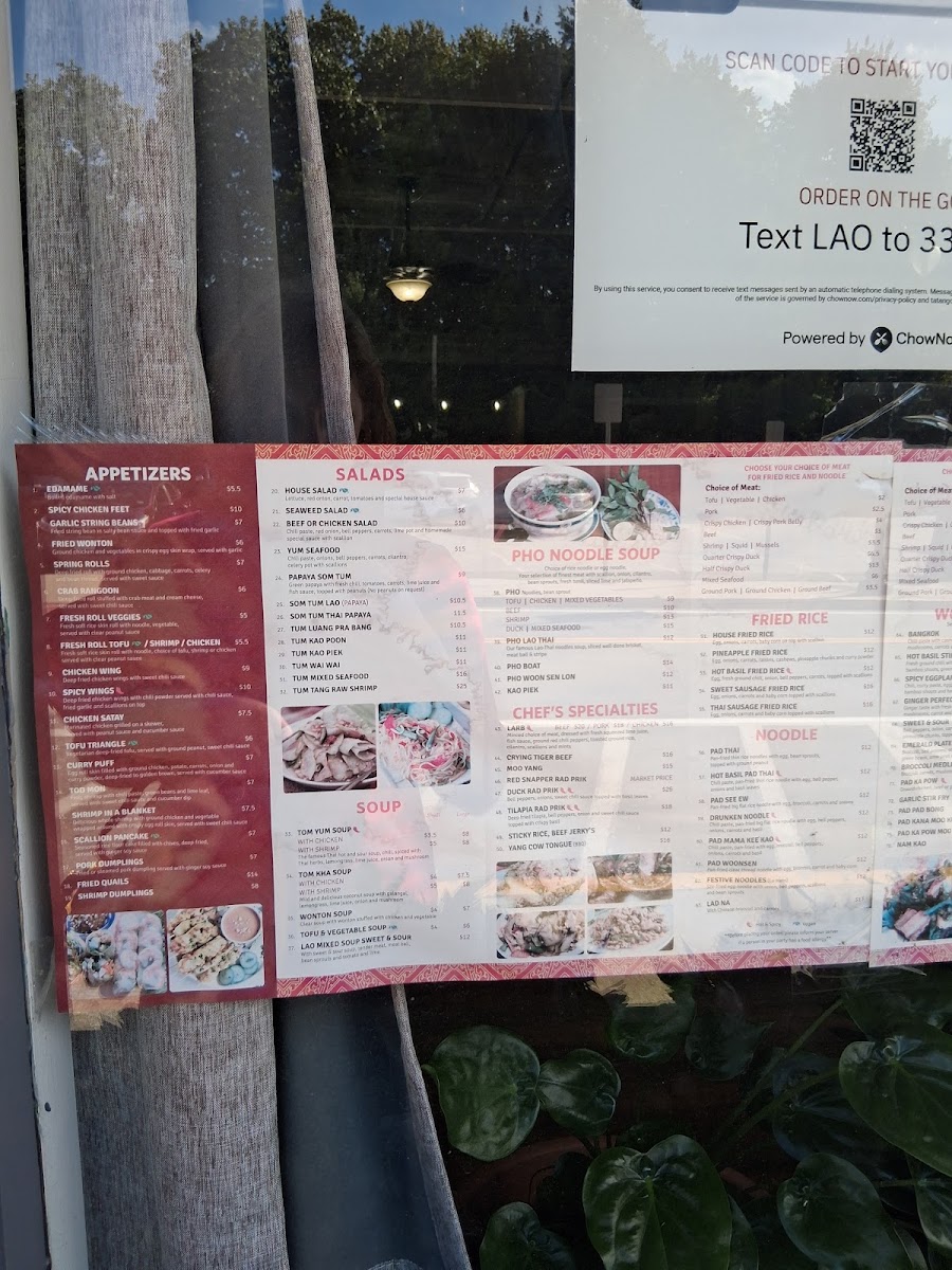 Lao Thai Kitchen menu board