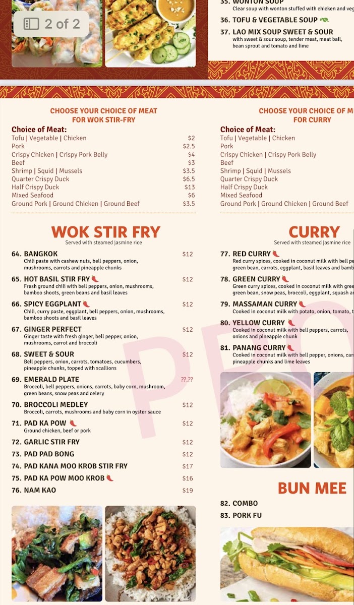 Lao Thai Kitchen menu board