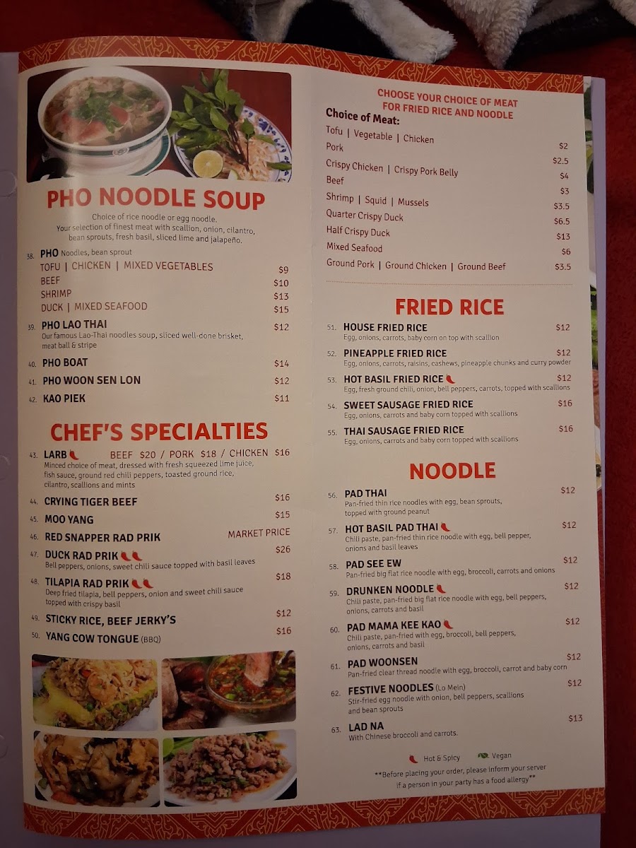 Lao Thai Kitchen menu board