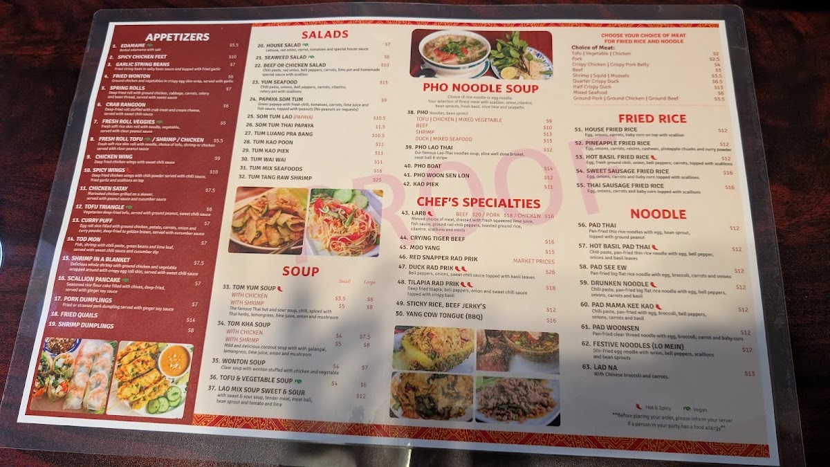 Lao Thai Kitchen menu board