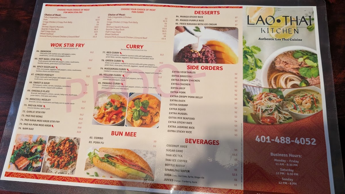 Lao Thai Kitchen menu board