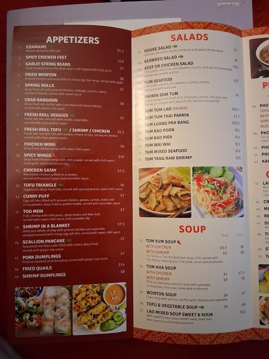 Lao Thai Kitchen menu board