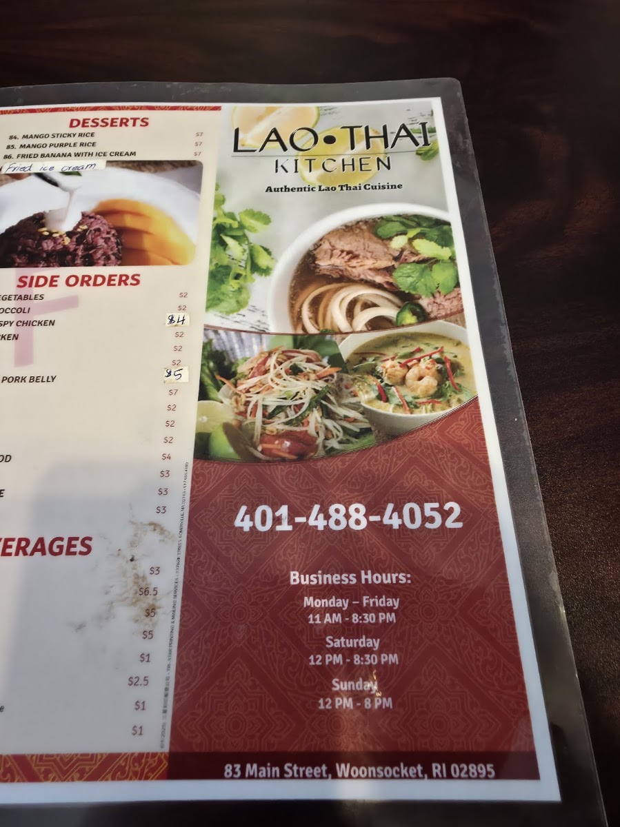 Lao Thai Kitchen menu board