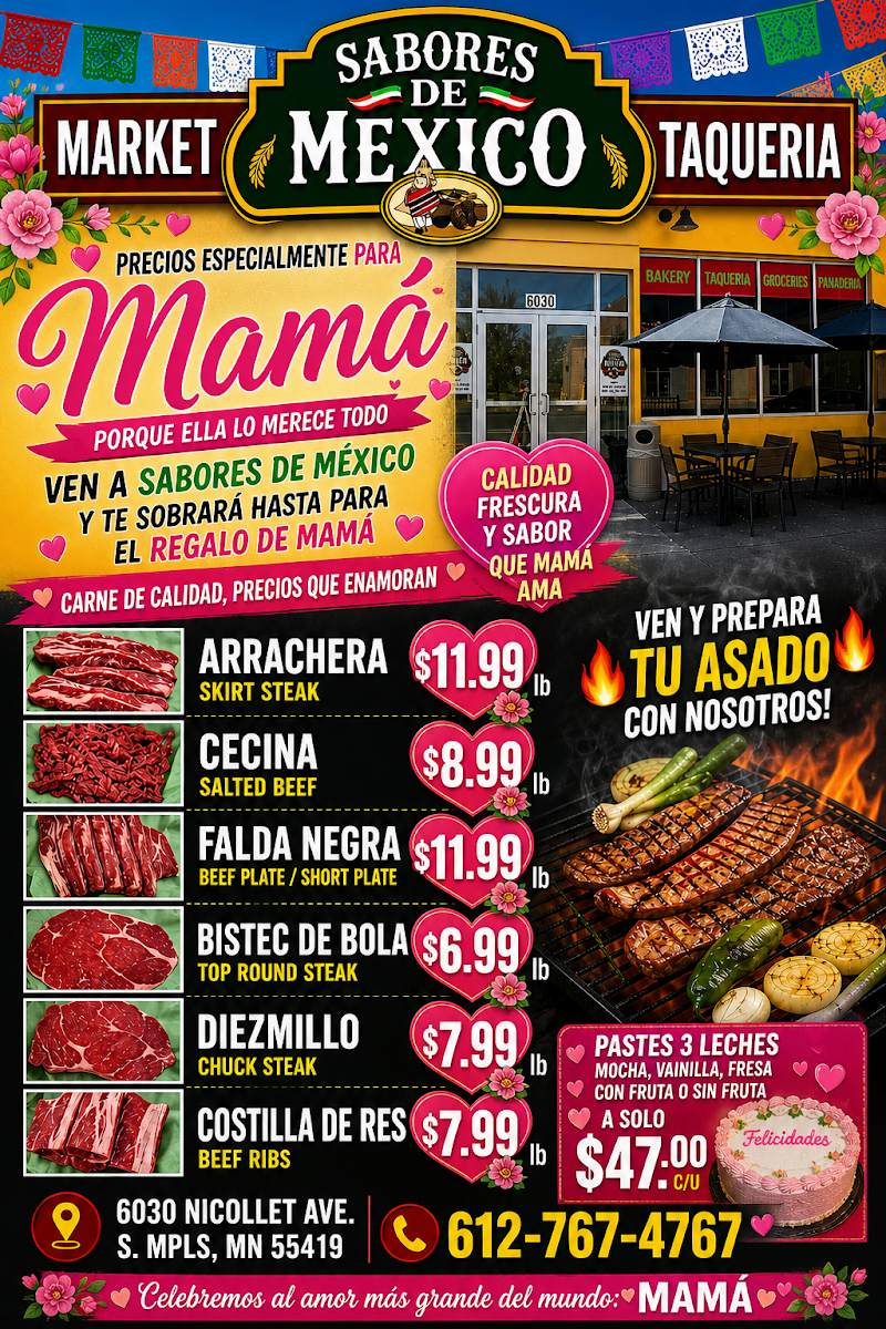 Sabores De Mexico menu board