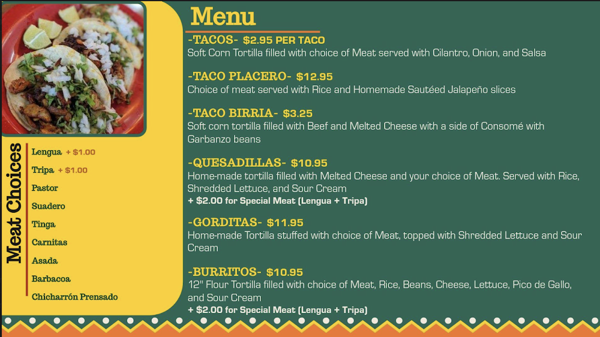 Sabores De Mexico menu board