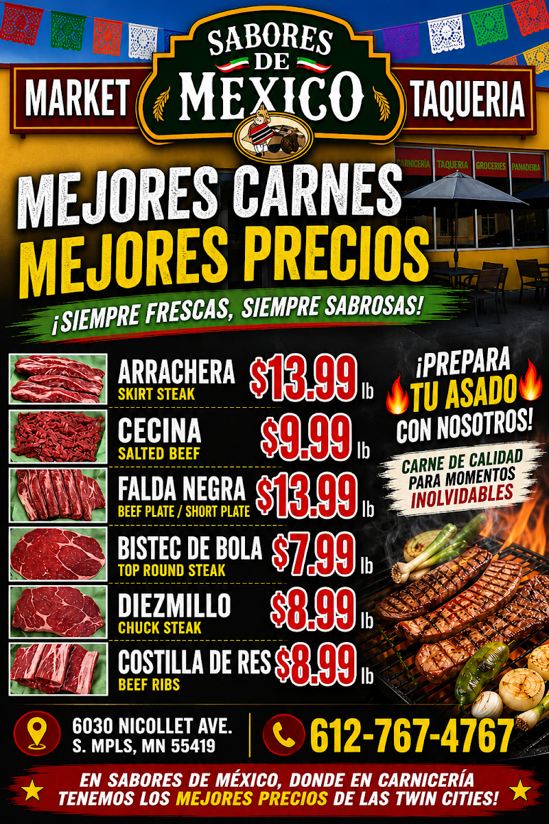 Sabores De Mexico menu board