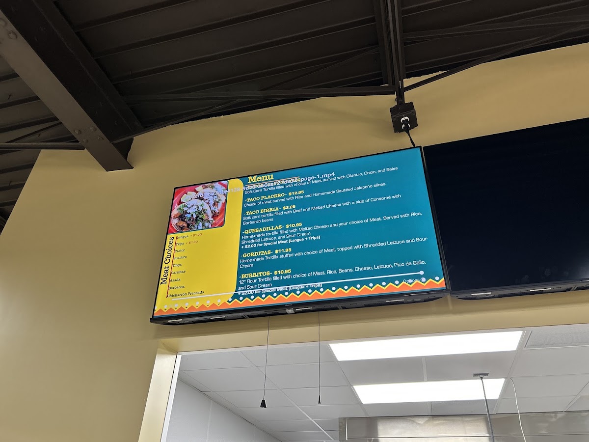 Sabores De Mexico menu board