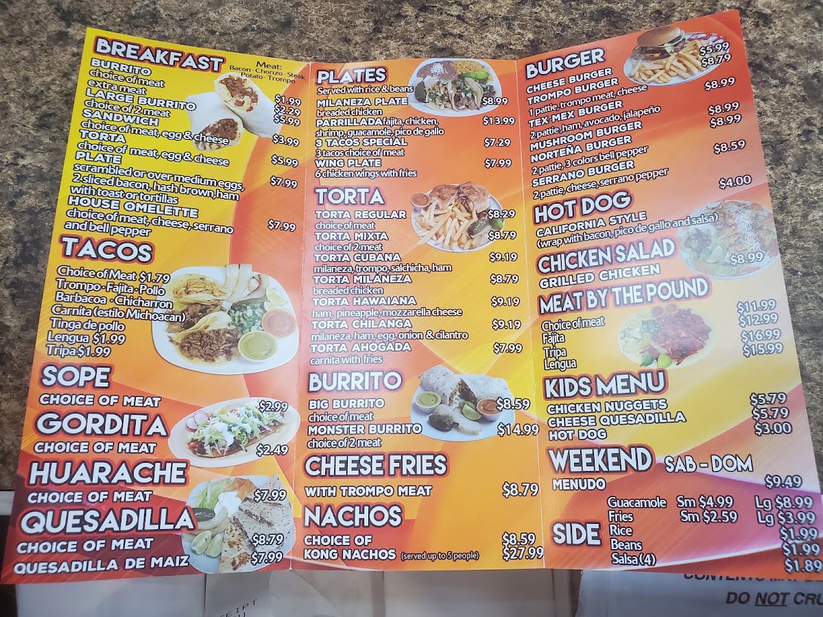 Taqueria charly 5 menu board