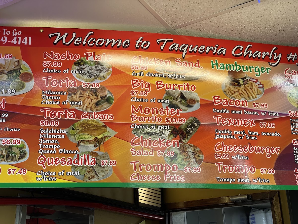 Taqueria charly 5 menu board