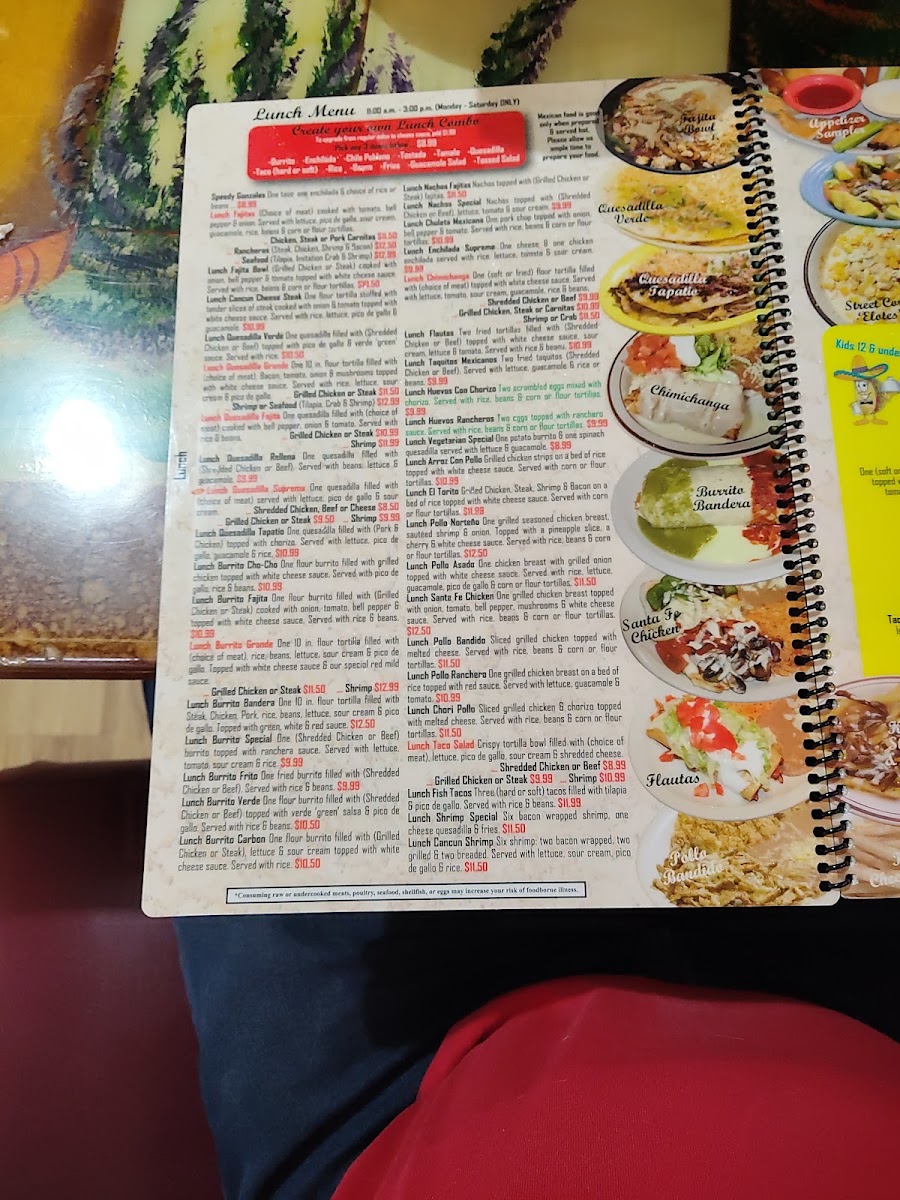 Fiesta Cancun menu board