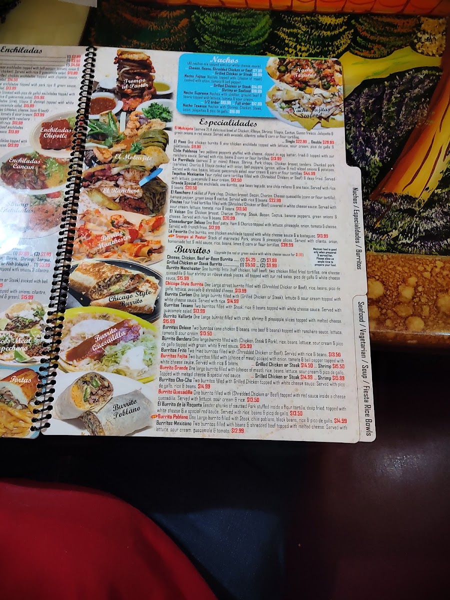 Fiesta Cancun menu board