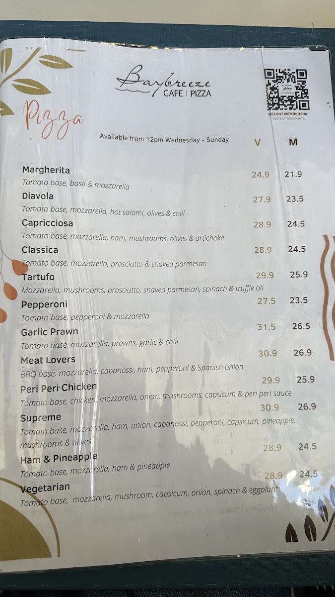 Baybreeze Cafe menu board