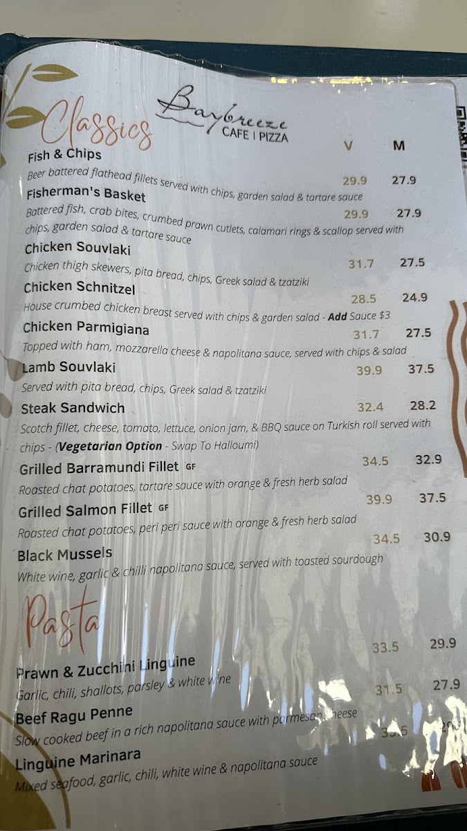 Baybreeze Cafe menu board