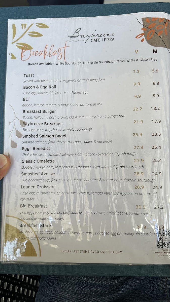 Baybreeze Cafe menu board