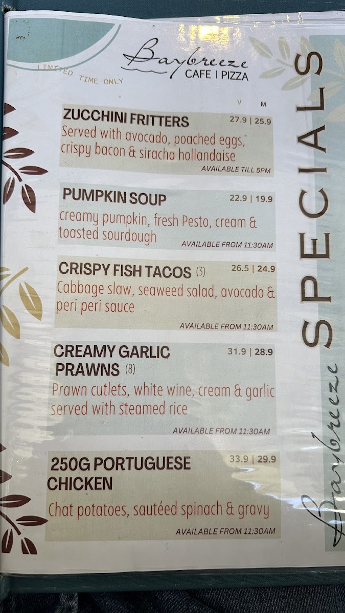 Baybreeze Cafe menu board