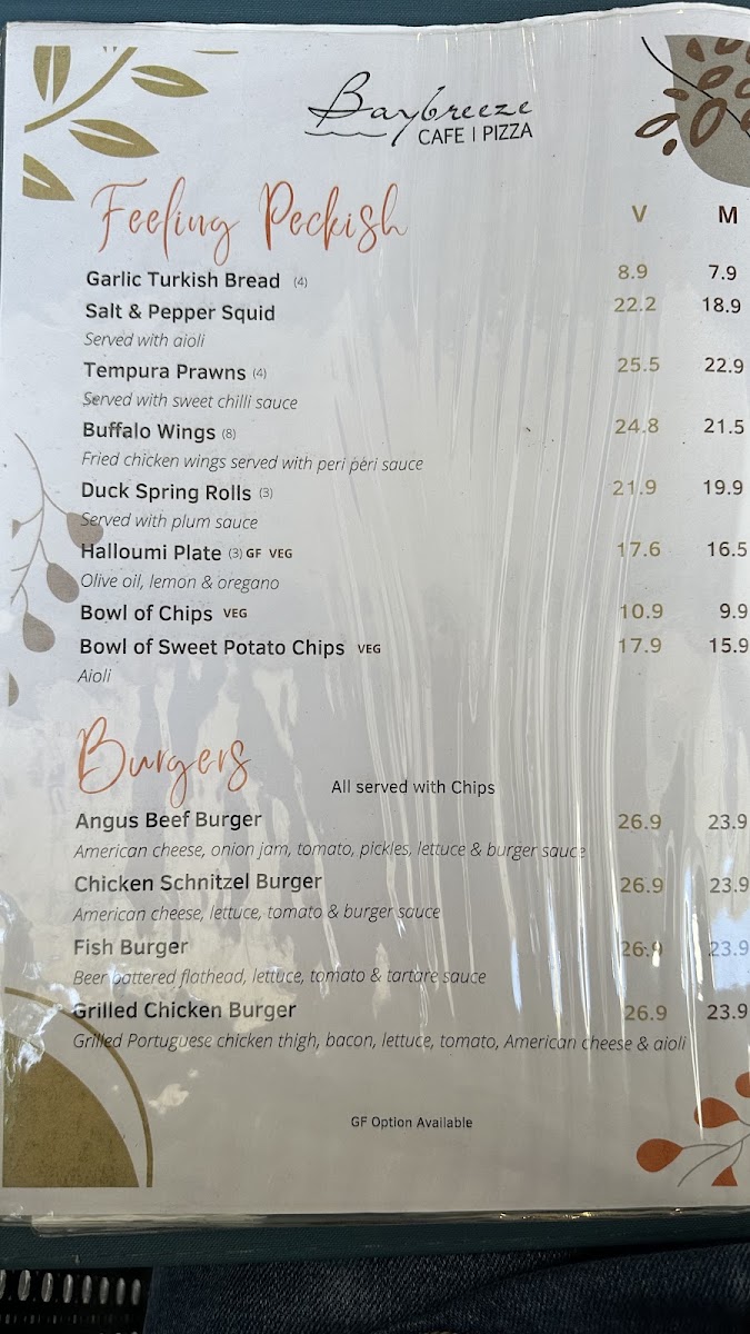 Baybreeze Cafe menu board