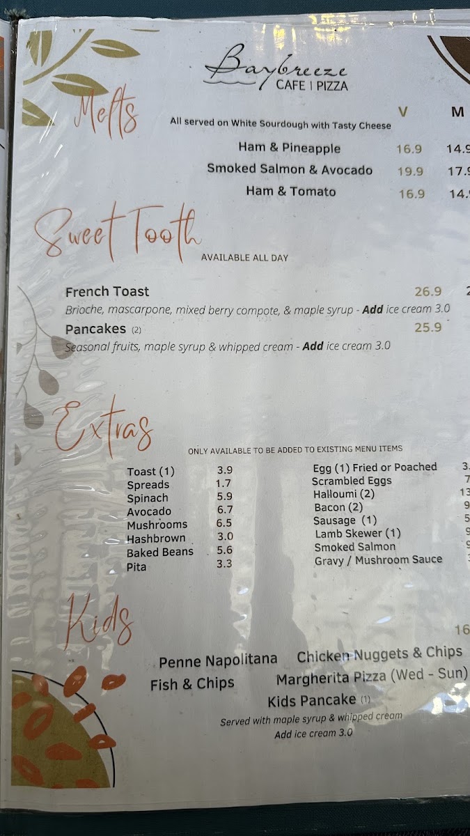 Baybreeze Cafe menu board