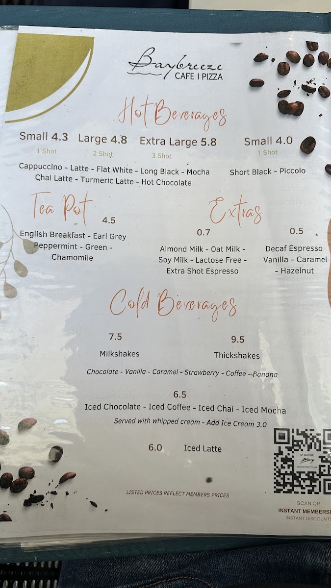 Baybreeze Cafe menu board