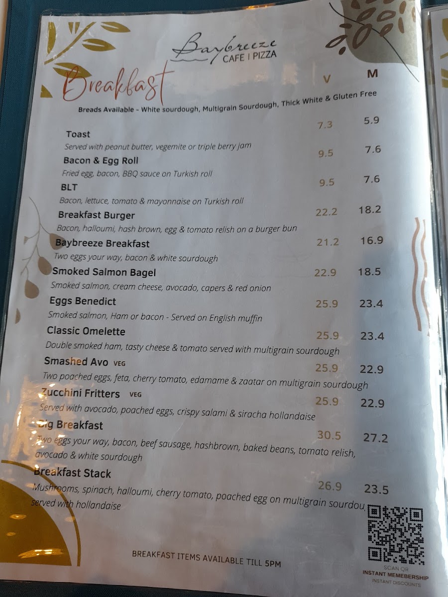 Baybreeze Cafe menu board