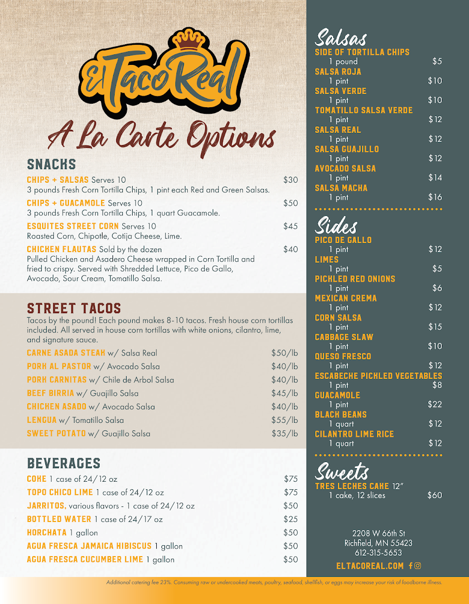 El Taco Real menu board