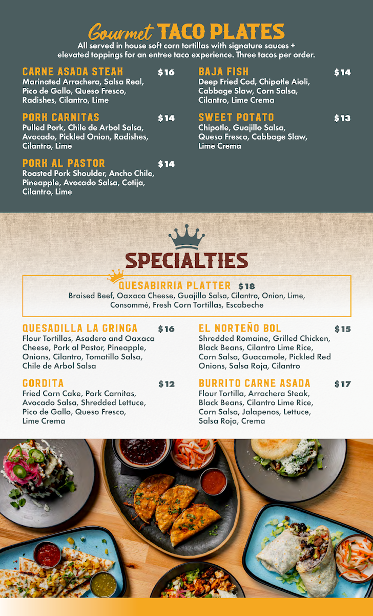 El Taco Real menu board