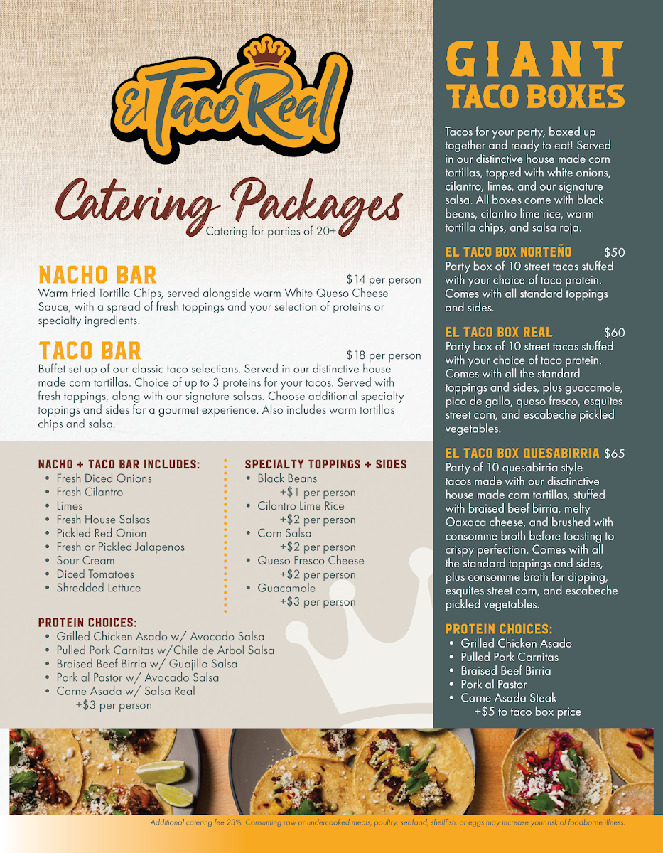 El Taco Real menu board