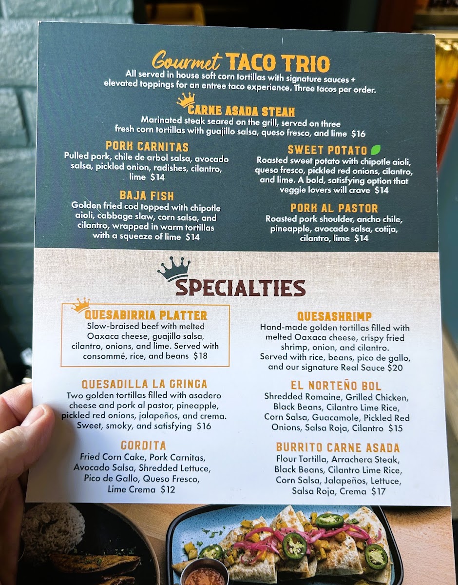 El Taco Real menu board