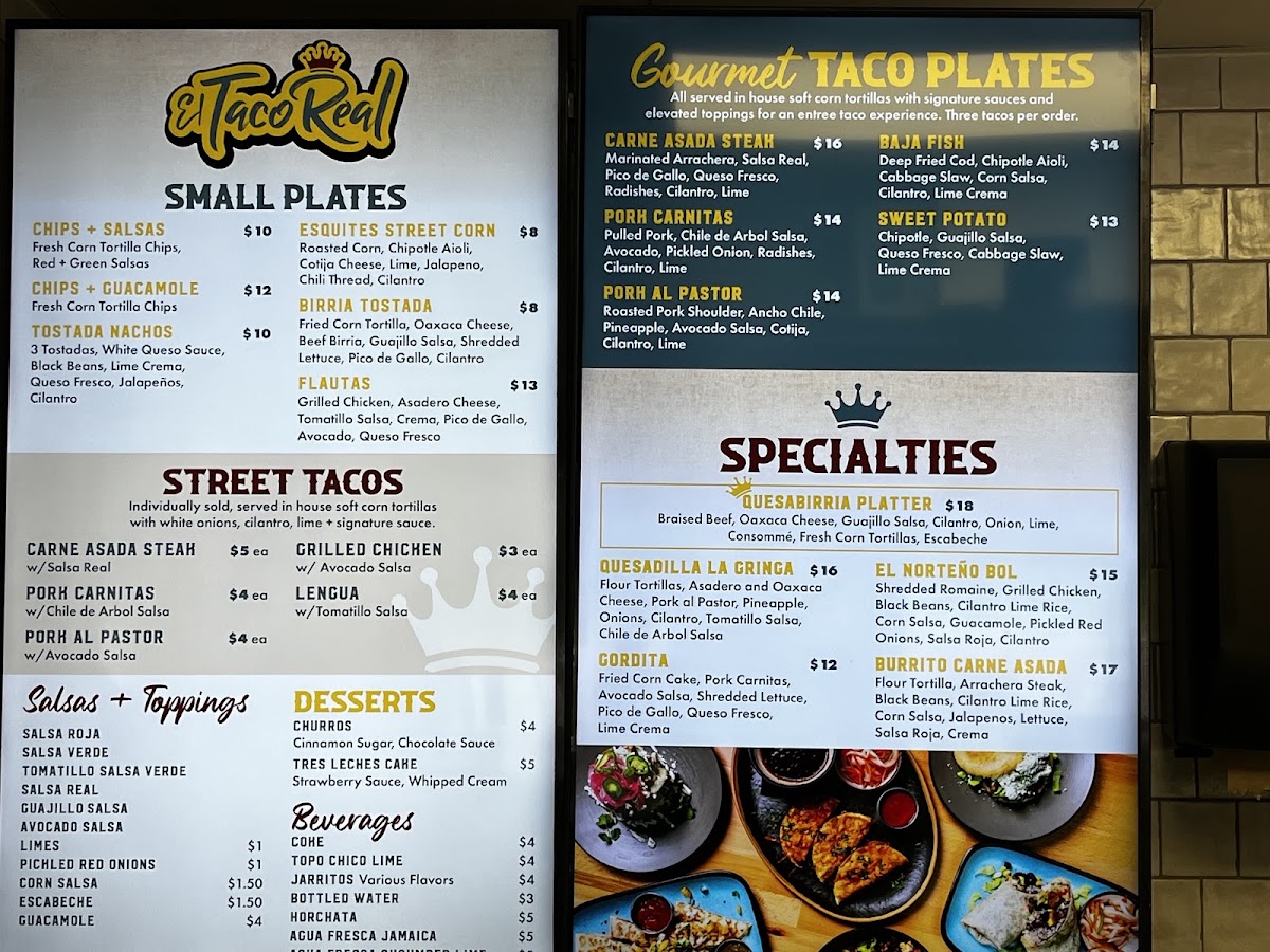 El Taco Real menu board