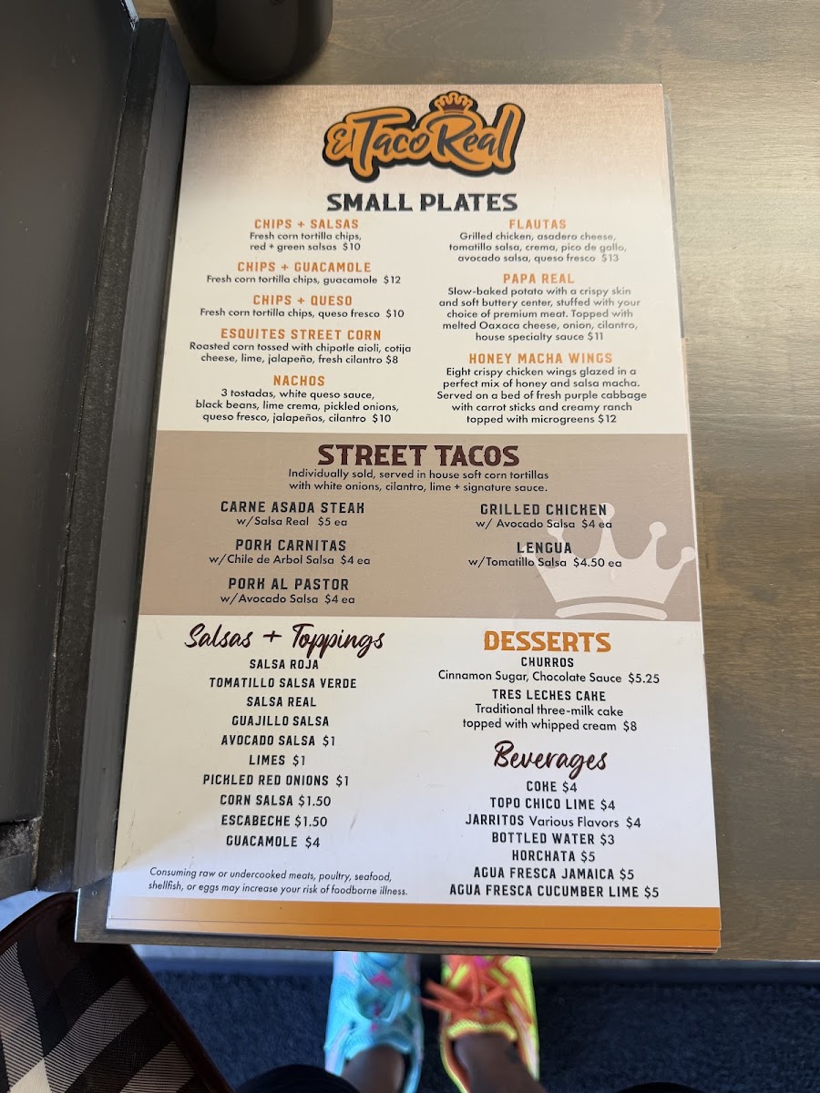 El Taco Real menu board