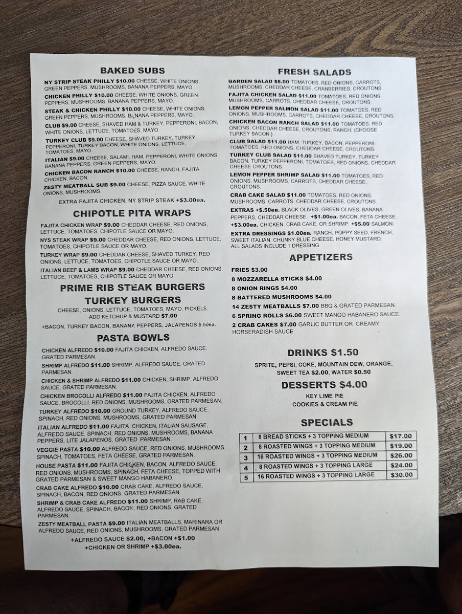Philly Pizza menu board