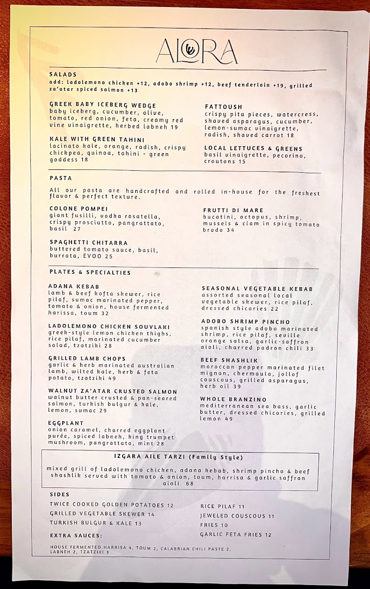 Alora menu board