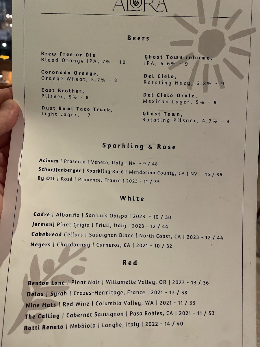 Alora menu board