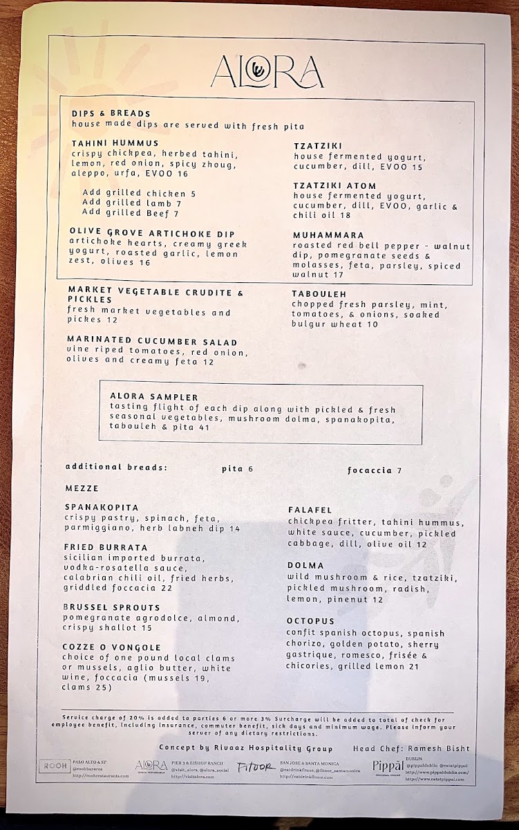 Alora menu board
