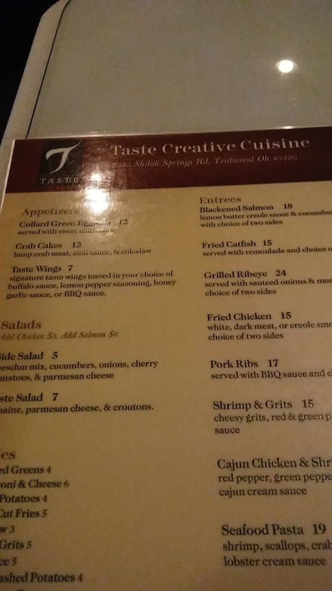 Taste menu board