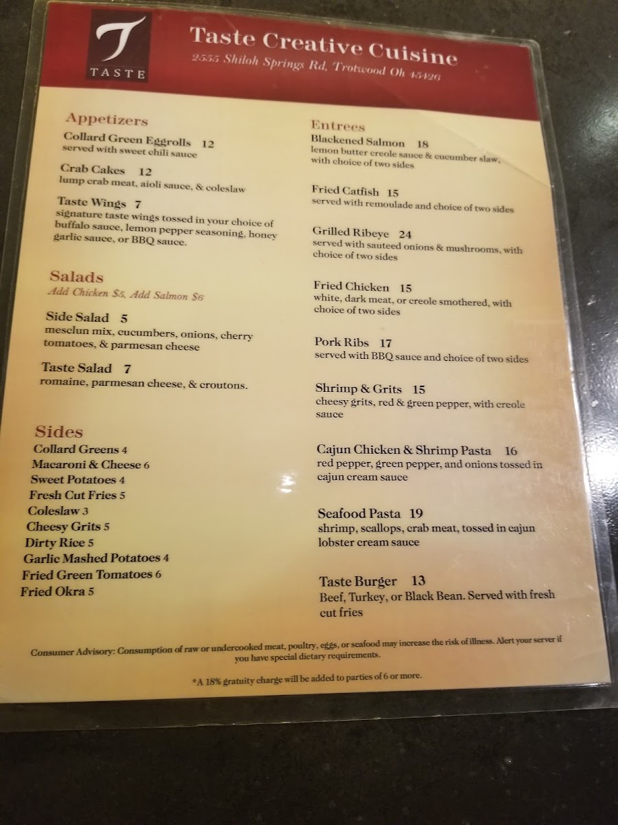 Taste menu board